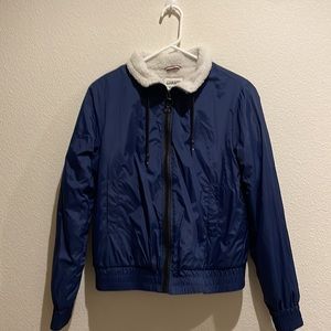 Blue Sherpa bomber jacket from Garage